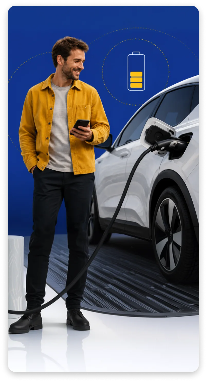 Man charging his electric car