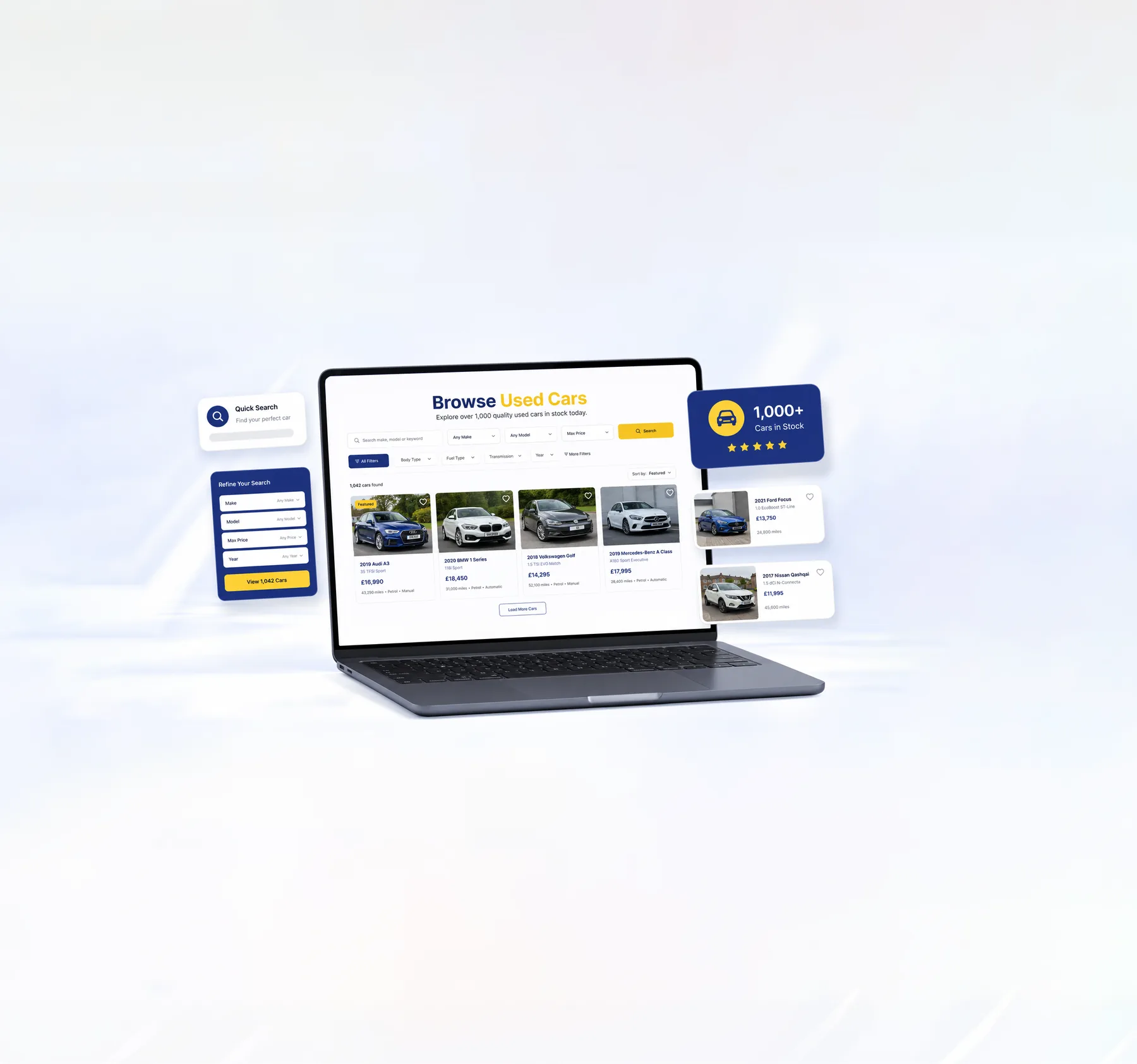 Laptop showing the Hilton Garage used car search