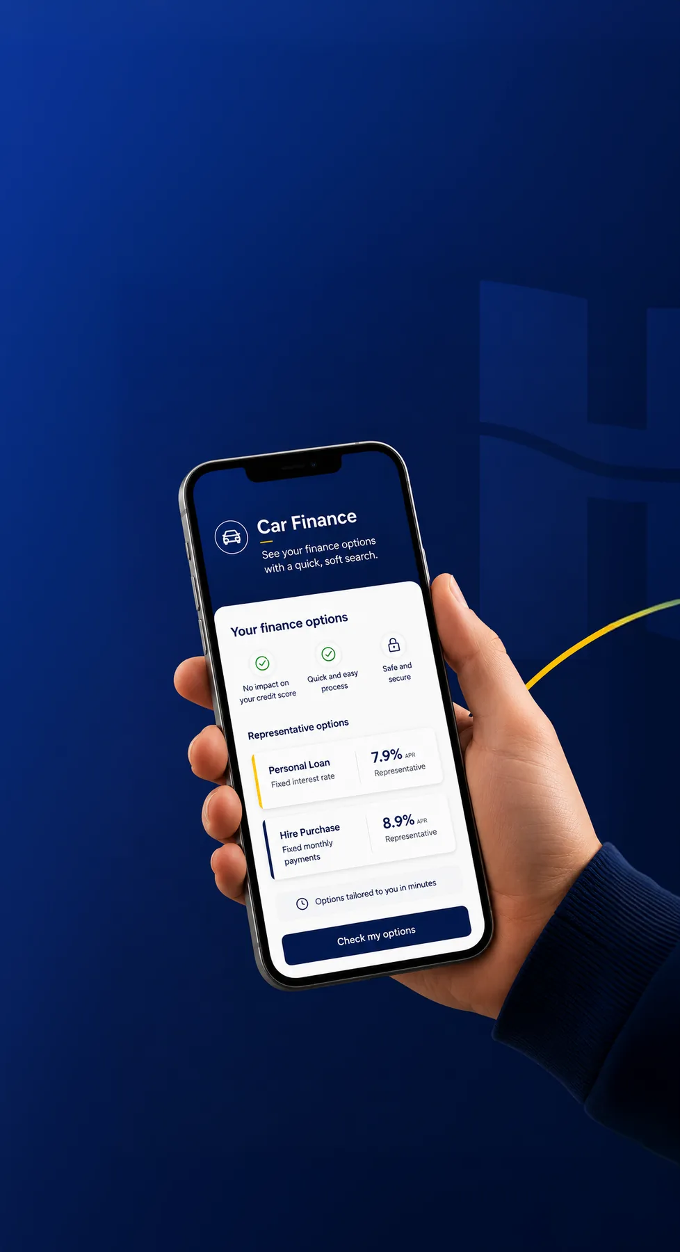 Phone showing car finance options